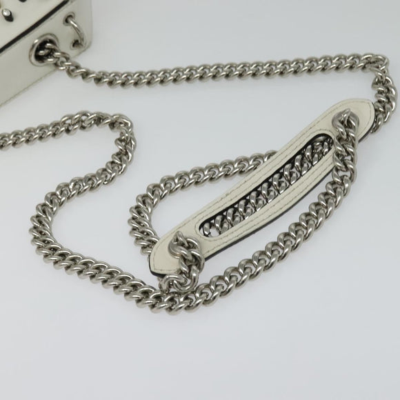 FENDI Chain Shoulder Bag Leather 2way White Silver Auth 131794
