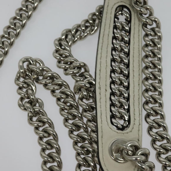 FENDI Chain Shoulder Bag Leather 2way White Silver Auth 131794