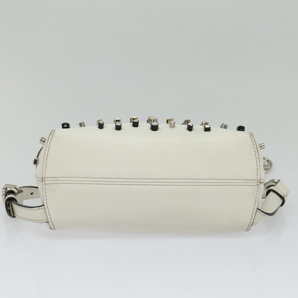 FENDI Chain Shoulder Bag Leather 2way White Silver Auth 131794