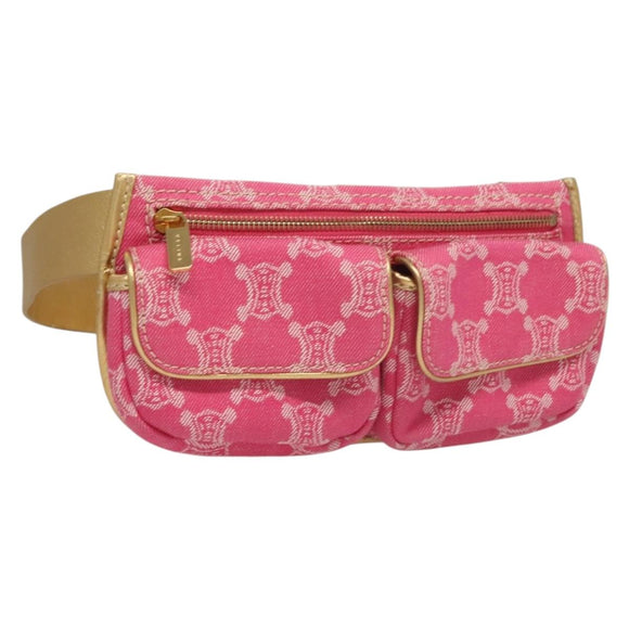 CELINE Paris Macadam Canvas Body Bag Denim Pink Gold Auth 131795