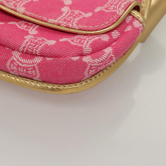 CELINE Paris Macadam Canvas Body Bag Denim Pink Gold Auth 131795