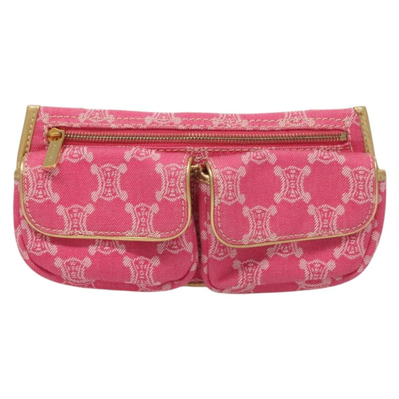 CELINE Paris Macadam Canvas Body Bag Denim Pink Gold Auth 131795