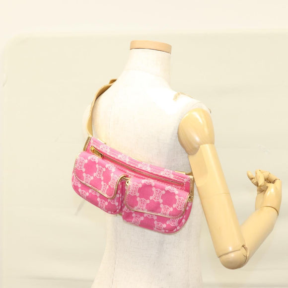 CELINE Paris Macadam Canvas Body Bag Denim Pink Gold Auth 131795