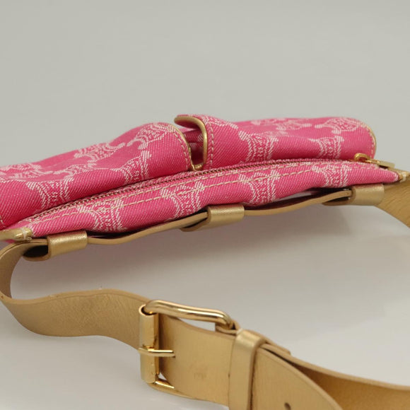 CELINE Paris Macadam Canvas Body Bag Denim Pink Gold Auth 131795