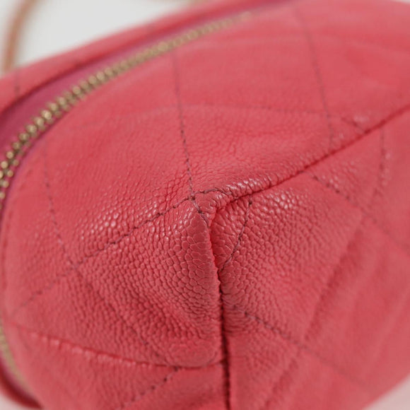 CHANEL Matelasse Chain Shoulder Bag Caviar Skin 2way Pink Gold CC Auth 131801M