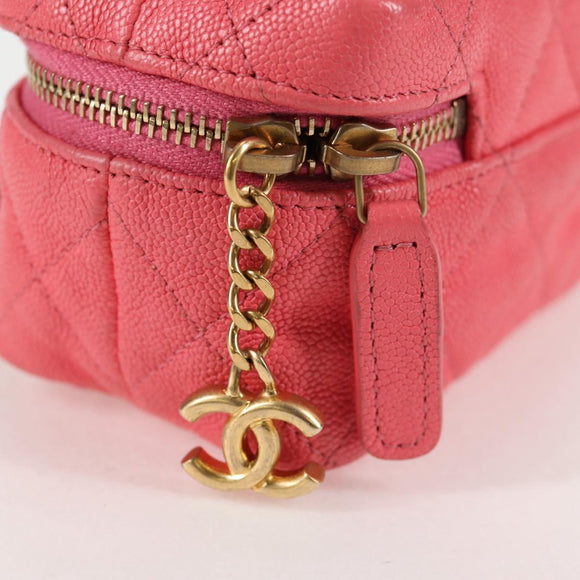 CHANEL Matelasse Chain Shoulder Bag Caviar Skin 2way Pink Gold CC Auth 131801M