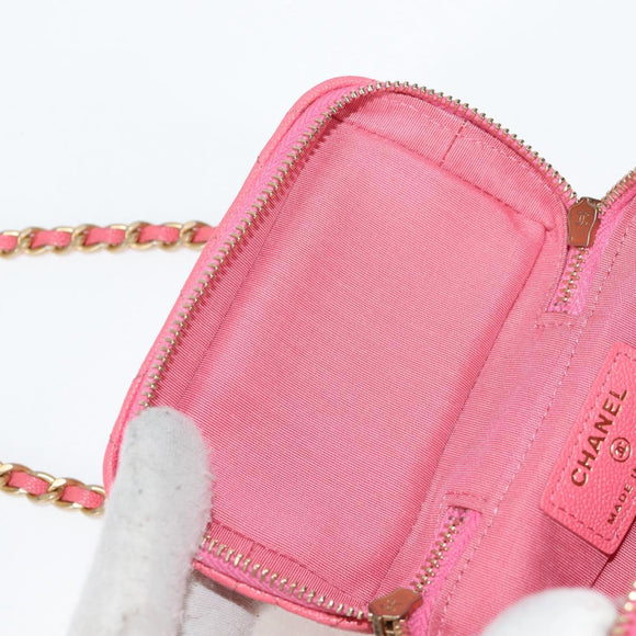 CHANEL Matelasse Chain Shoulder Bag Caviar Skin 2way Pink Gold CC Auth 131801M