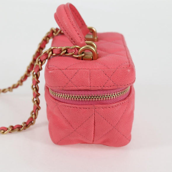 CHANEL Matelasse Chain Shoulder Bag Caviar Skin 2way Pink Gold CC Auth 131801M