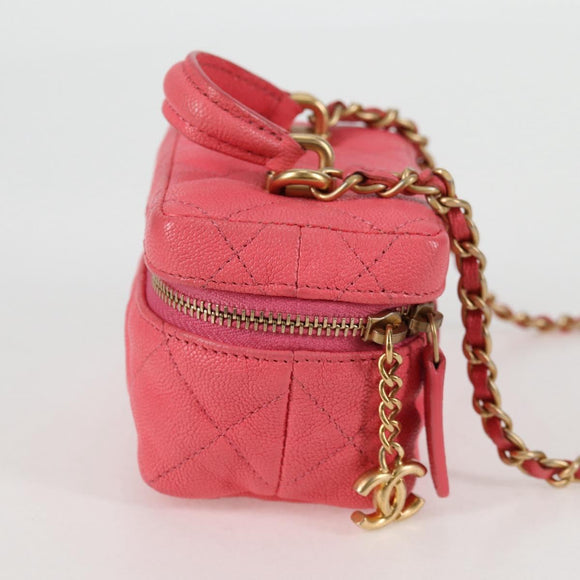 CHANEL Matelasse Chain Shoulder Bag Caviar Skin 2way Pink Gold CC Auth 131801M