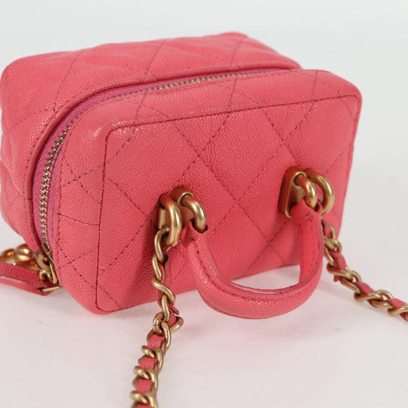 CHANEL Matelasse Chain Shoulder Bag Caviar Skin 2way Pink Gold CC Auth 131801M