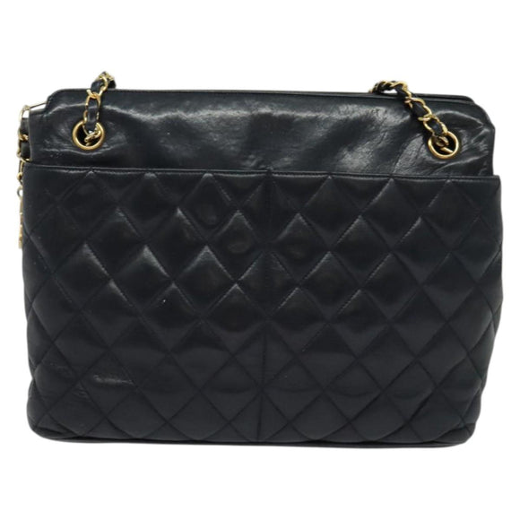 CHANEL Matelasse Chain Shoulder Bag Leather Navy Gold CC Auth 131802