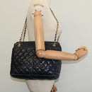 CHANEL Matelasse Chain Shoulder Bag Leather Navy Gold CC Auth 131802-23