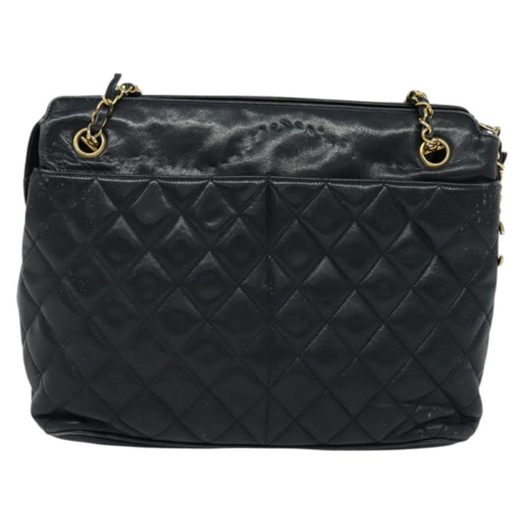 CHANEL Matelasse Chain Shoulder Bag Leather Navy Gold CC Auth 131802