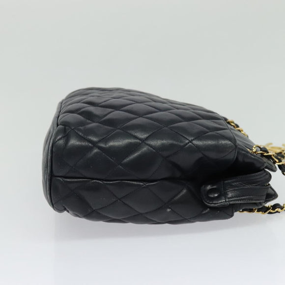 CHANEL Matelasse Chain Shoulder Bag Leather Navy Gold CC Auth 131802