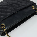 CHANEL Matelasse Chain Shoulder Bag Leather Navy Gold CC Auth 131802-6