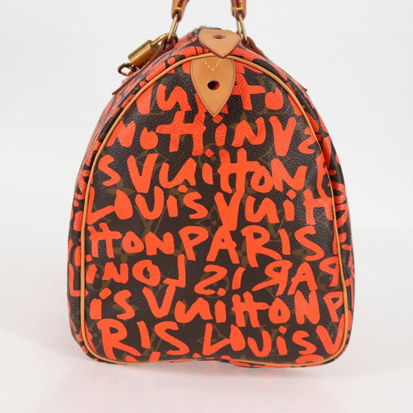 LOUIS VUITTON Monogram Graffiti Speedy 30 Hand Bag Orange M93705 Auth 131812V