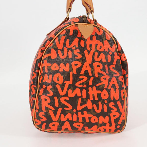 LOUIS VUITTON Monogram Graffiti Speedy 30 Hand Bag Orange M93705 Auth 131812V