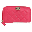 CHANEL Boy Chanel Wallet Caviar Skin Pink Gold CC Auth 131833M-1