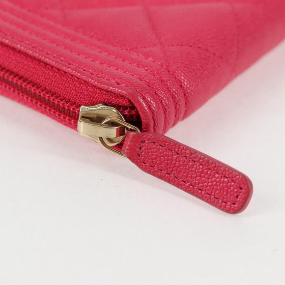 CHANEL Boy Chanel Wallet Caviar Skin Pink Gold CC Auth 131833M