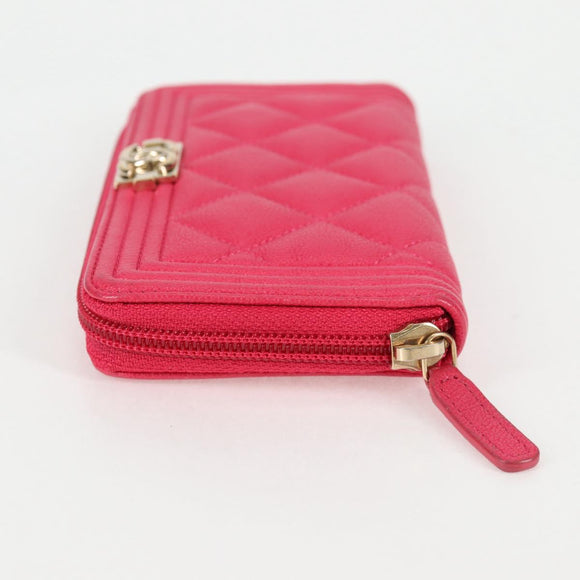 CHANEL Boy Chanel Wallet Caviar Skin Pink Gold CC Auth 131833M