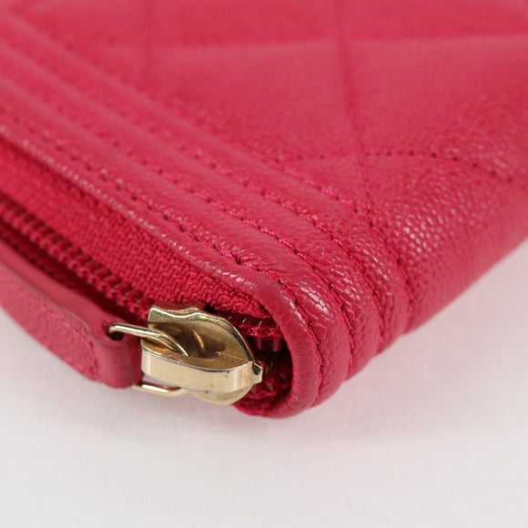 CHANEL Boy Chanel Wallet Caviar Skin Pink Gold CC Auth 131833M
