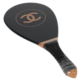 CHANEL Club Case Wood Racket and Rubber ball set Black CC Auth 131858SA - 0
