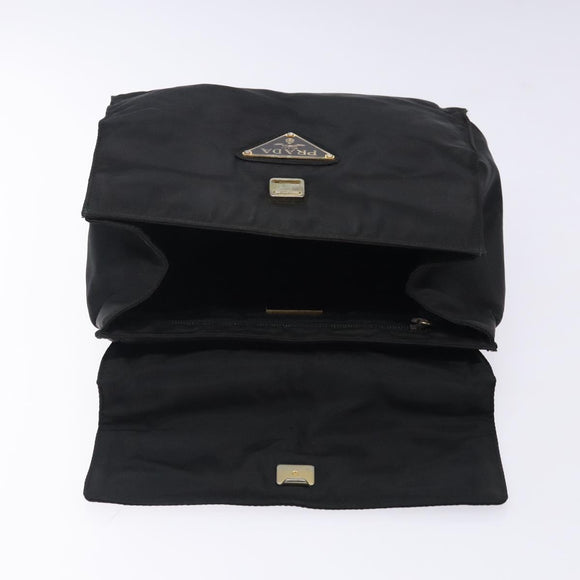PRADA Hand Bag Nylon Black Gold Auth 131867