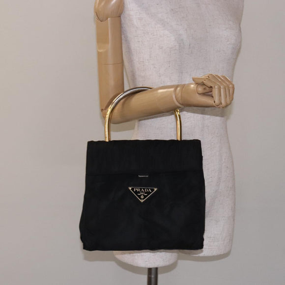 PRADA Hand Bag Nylon Black Gold Auth 131867