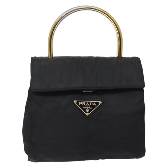 PRADA Hand Bag Nylon Black Gold Auth 131867