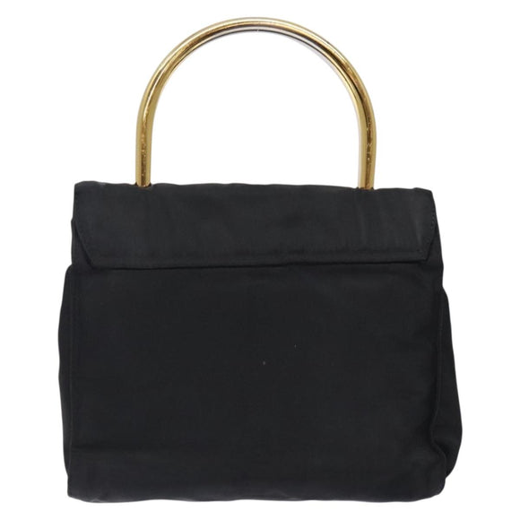 PRADA Hand Bag Nylon Black Gold Auth 131867