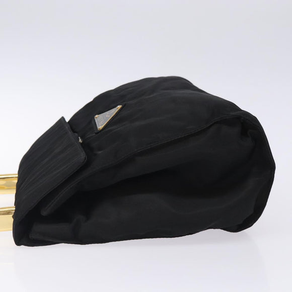 PRADA Hand Bag Nylon Black Gold Auth 131867