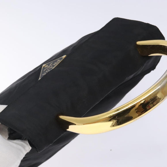 PRADA Hand Bag Nylon Black Gold Auth 131867