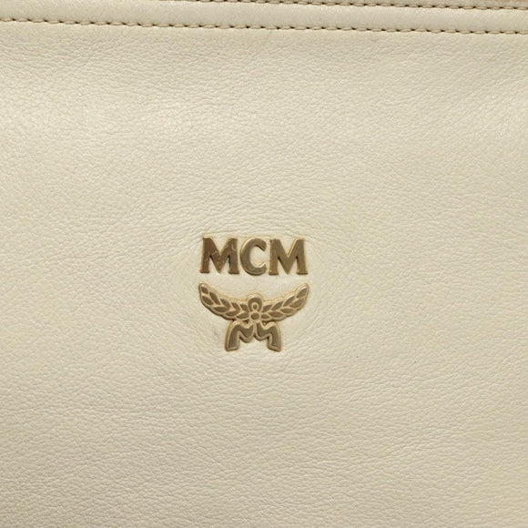 MCM Logogram Vicetos Tote Bag Leather White Gold Auth 131924