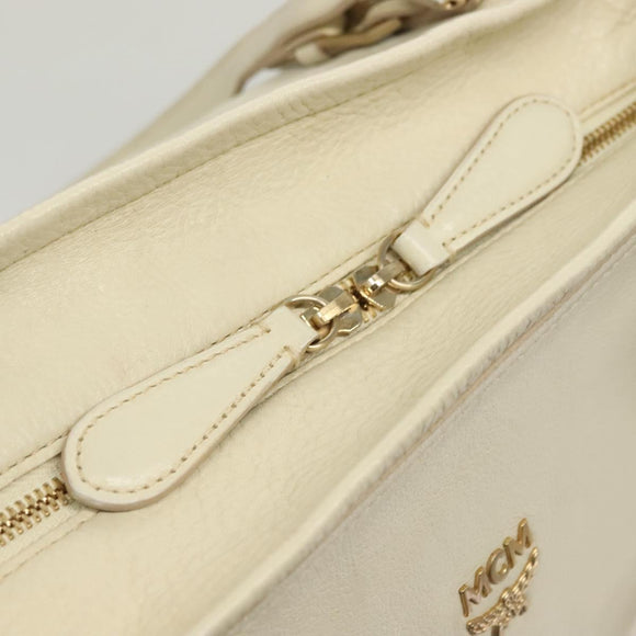 MCM Logogram Vicetos Tote Bag Leather White Gold Auth 131924