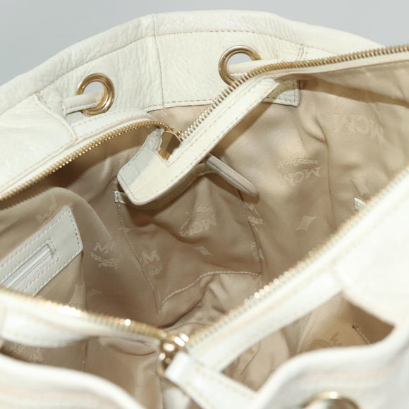 MCM Logogram Vicetos Tote Bag Leather White Gold Auth 131924