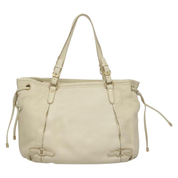 MCM Logogram Vicetos Tote Bag Leather White Gold Auth 131924 - 0