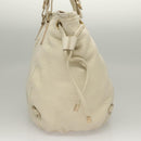 MCM Logogram Vicetos Tote Bag Leather White Gold Auth 131924-3