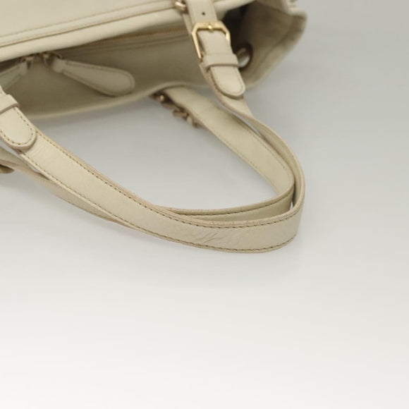 MCM Logogram Vicetos Tote Bag Leather White Gold Auth 131924