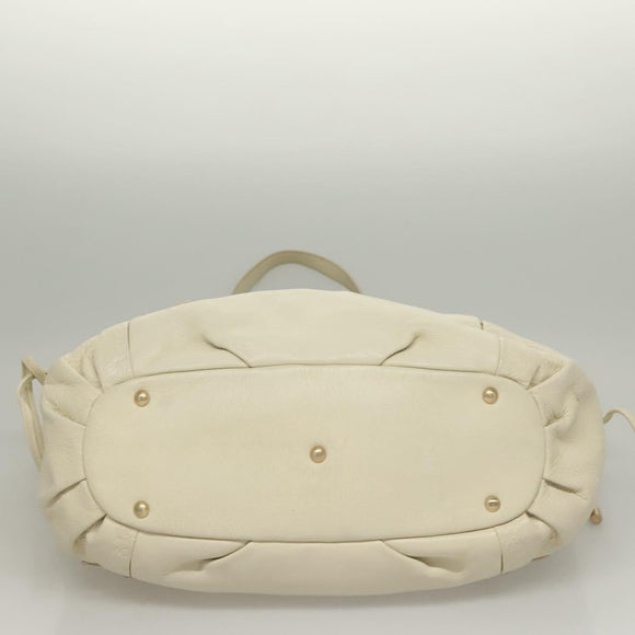 MCM Logogram Vicetos Tote Bag Leather White Gold Auth 131924