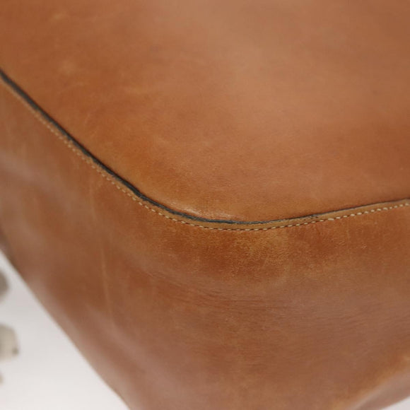 PRADA Chain Shoulder Bag Leather Brown Gold Auth 131928