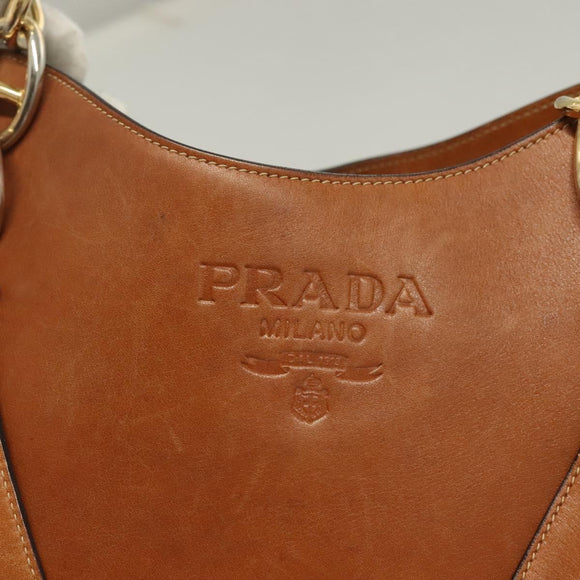 PRADA Chain Shoulder Bag Leather Brown Gold Auth 131928