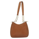 PRADA Chain Shoulder Bag Leather Brown Gold Auth 131928-2