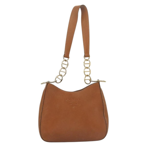 PRADA Chain Shoulder Bag Leather Brown Gold Auth 131928