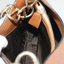 PRADA Chain Shoulder Bag Leather Brown Gold Auth 131928-20