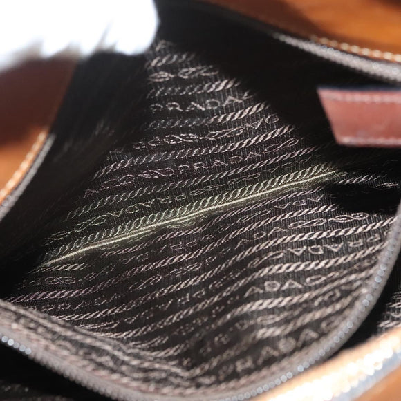 PRADA Chain Shoulder Bag Leather Brown Gold Auth 131928