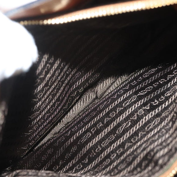 PRADA Chain Shoulder Bag Leather Brown Gold Auth 131928