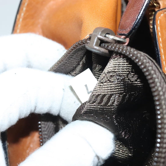 PRADA Chain Shoulder Bag Leather Brown Gold Auth 131928