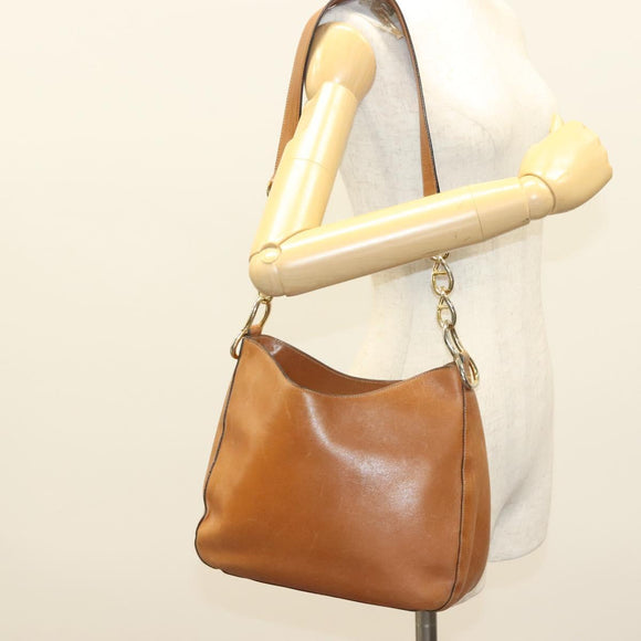 PRADA Chain Shoulder Bag Leather Brown Gold Auth 131928