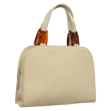 SAINT LAURENT Hand Bag Leather Cream Auth 131938
