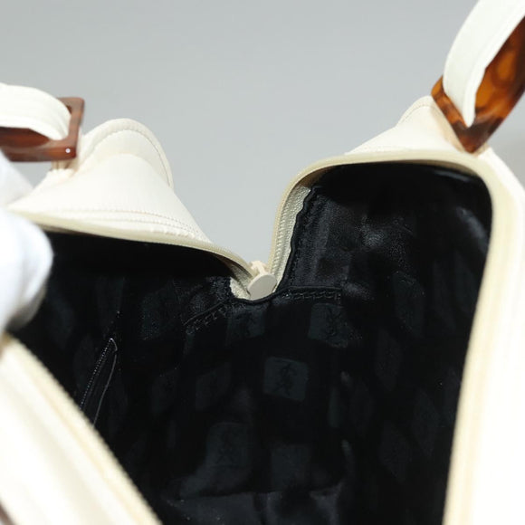 SAINT LAURENT Hand Bag Leather Cream Auth 131938
